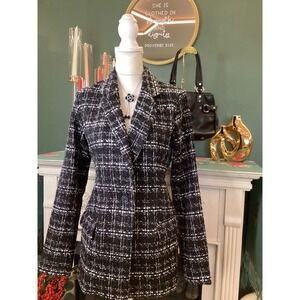 The Drop Women's Plaid Blazer‎ Jacket Black White Size Medium Business Casual